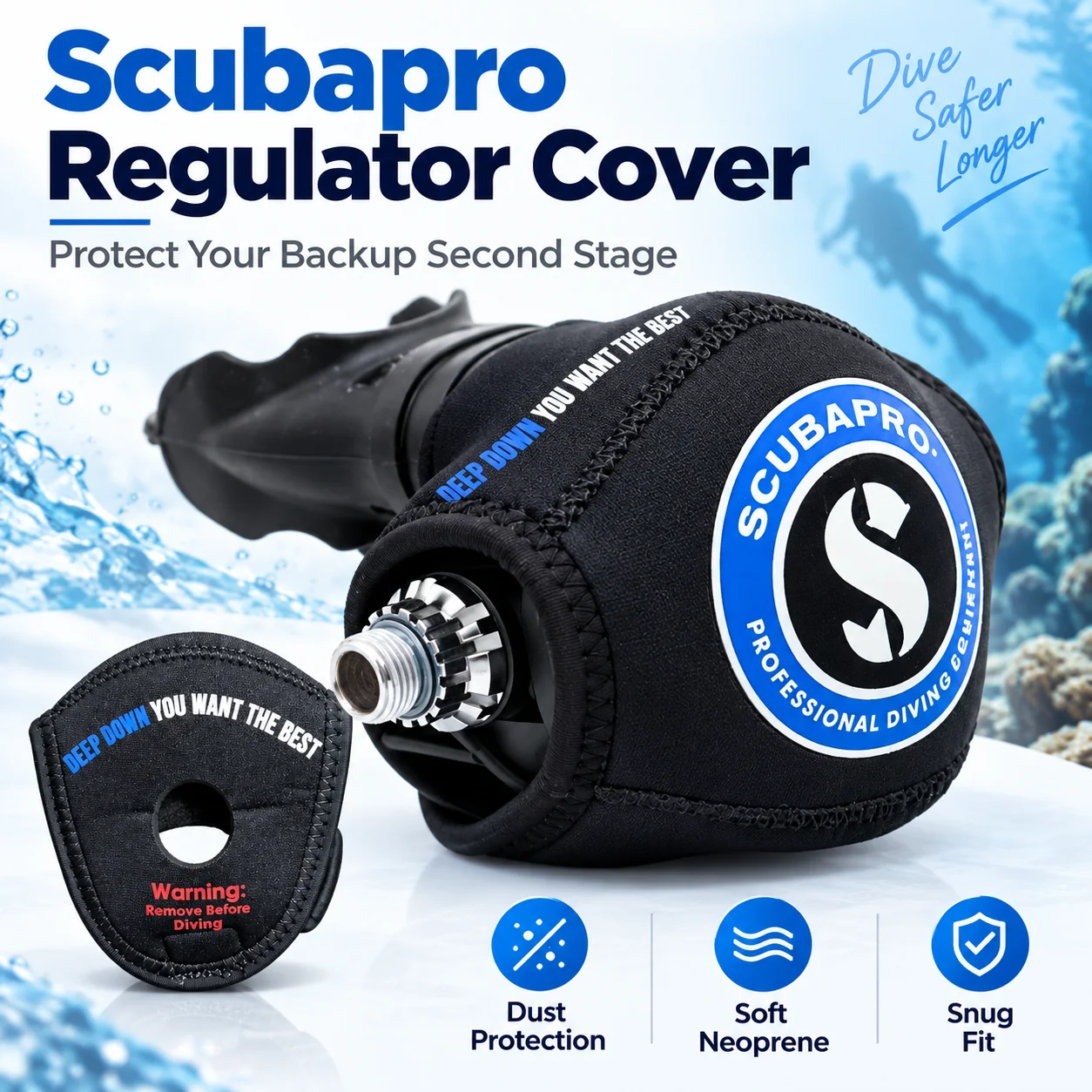 SCUBAPRO Scuba Diving Octopus Holder: 2nd Stage Regulator Mouthpiece Cover - Dust Protector & Gear Retainer Clip