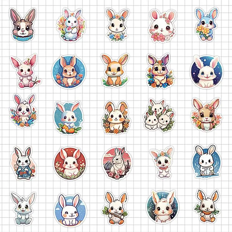 Coelho garrafa de água adesivos coelho páscoa bonito adesivos 50x engraçado animal decalques à prova dwaterproof água estética para adolescentes meninas meninos adultos
