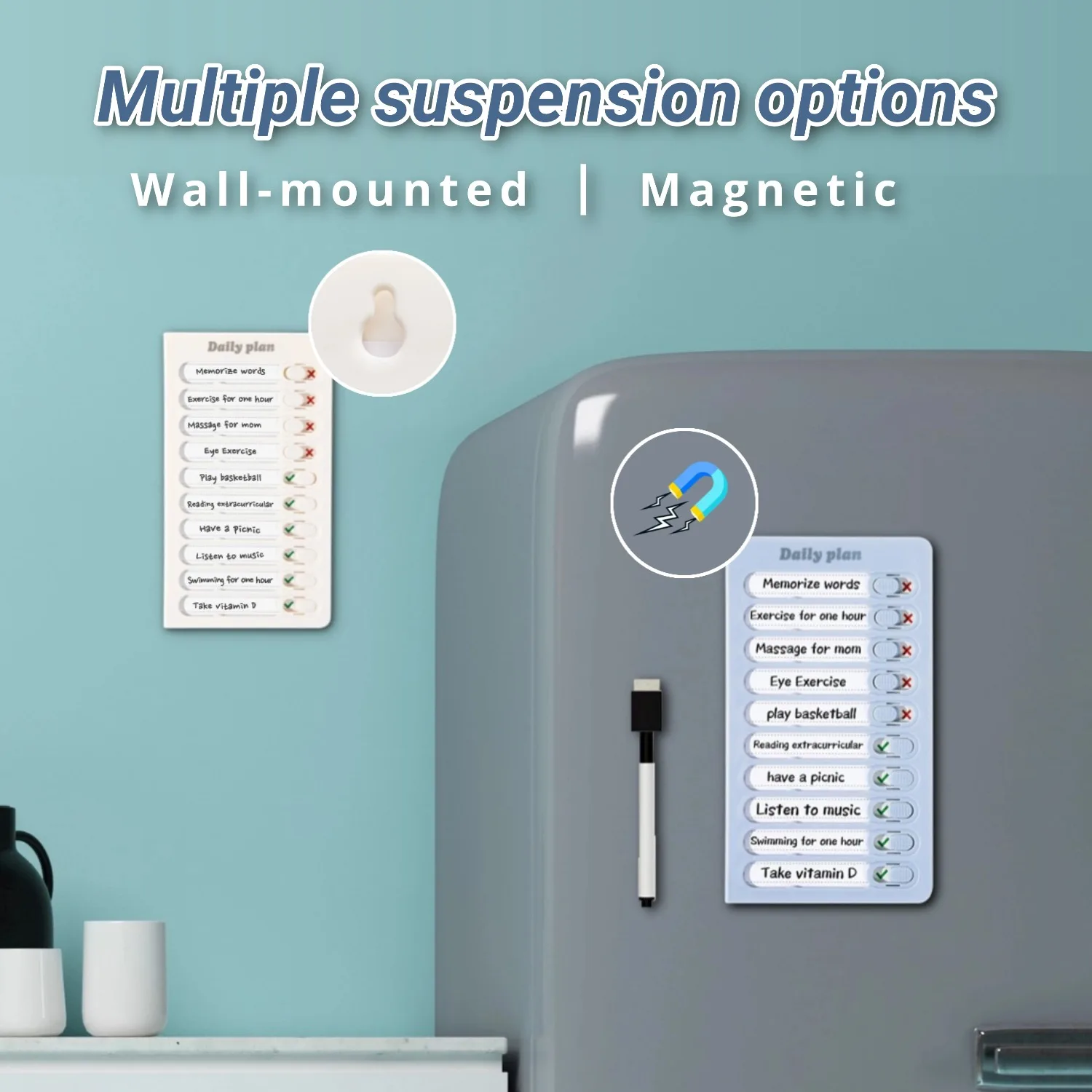 Magnetic Chore Chart, Schedule Board, Checklist, To Do List Planner for Fridge/Wall, with Erasable Cards, Stickers, Marker, Hook