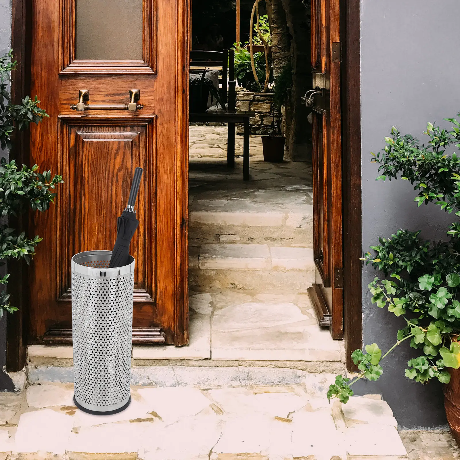 

Stainless Steel Umbrella Stand for Hotel Office Home Entryway Space-Saving Modern Hollow Design Efficient Water Drainage
