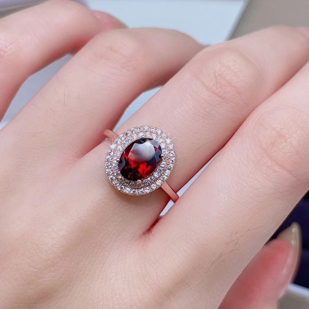 2022 Newest Red Garnet Silver Ring for Women Certified Natural Garnet Ring Fashion 925 Silver Jewelry Good Gift