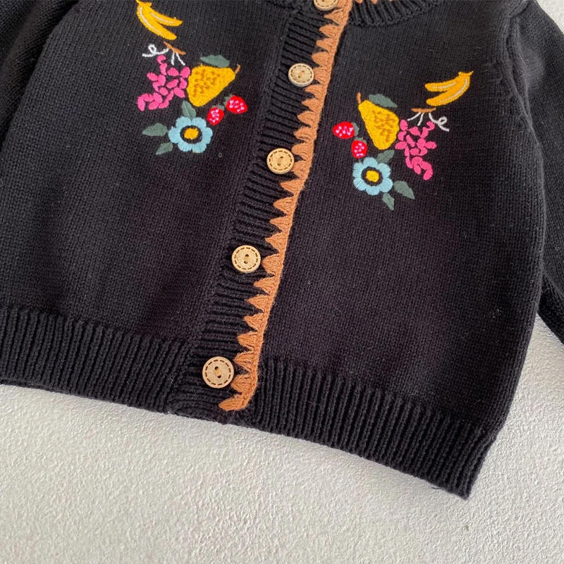 Autumn Spring Autumn New Baby Clothing, 0-3 Year Old Female Baby, Flower Embroidered Knitted Long Sleeve Sweater Coat