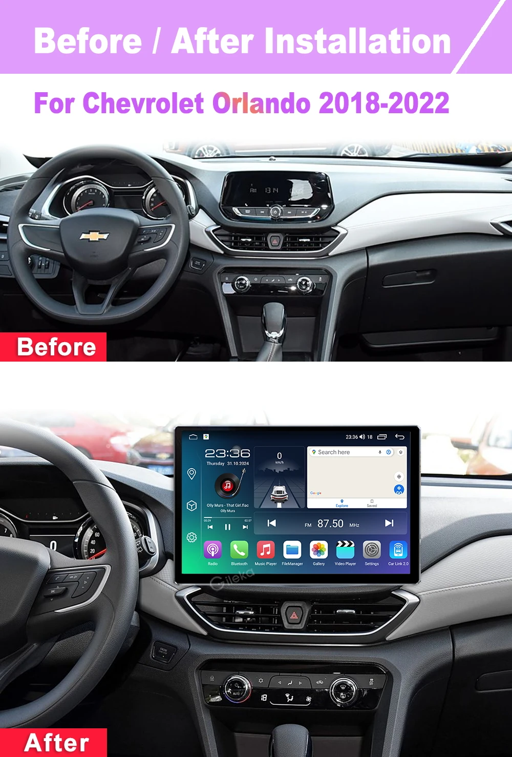13.1 inch Screen Android For Chevrolet Orlando 2018 -2022 Car Radio Stereo Multimedia Player Carplay WiFi GPS Head Unit