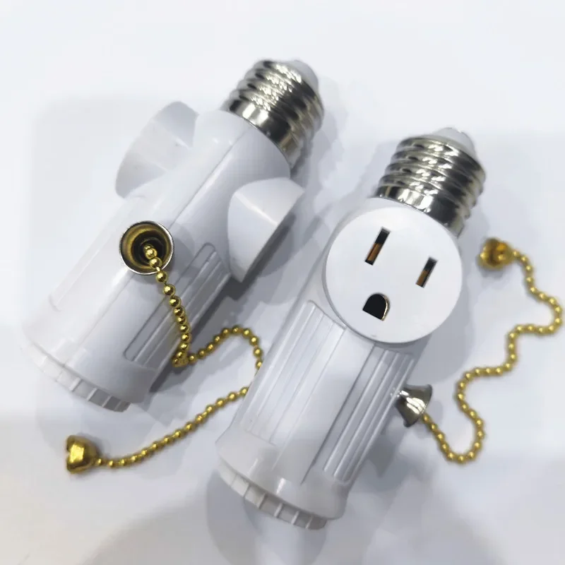 US Plug E26 Bulb Screw Socket To 2 Outlet Adapter Light Holder Splitter Pull Chain Switch Base Lamp Outlet Adapter For Home