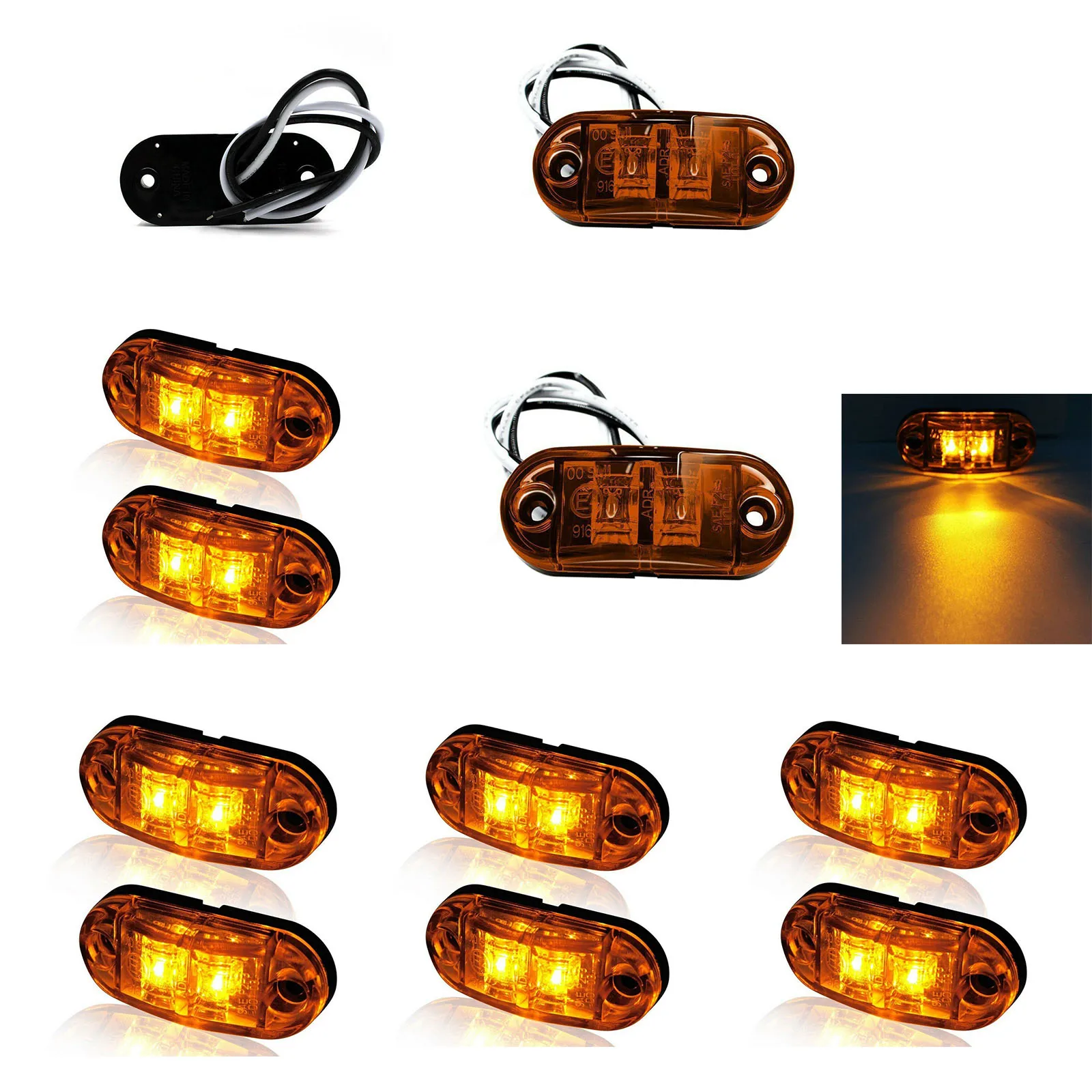 

10PC 12V 24V LED Side Marker Lights Warning Tail Light Auto Car External Lights Trailer Truck Lorry Yellow Car Lamps