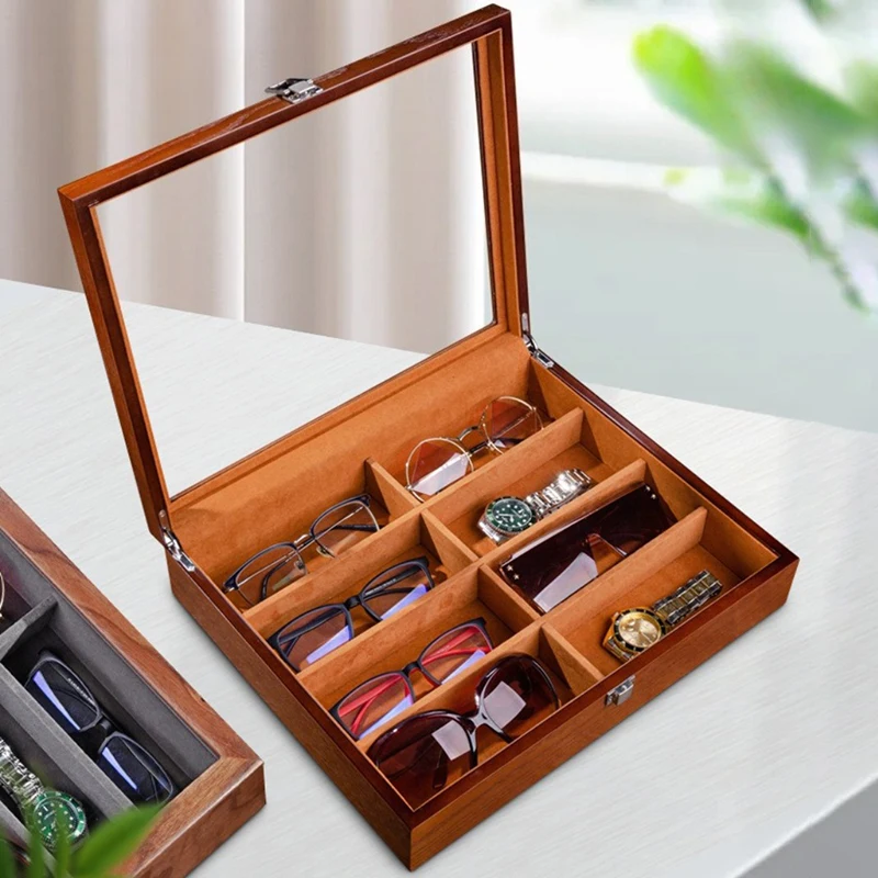 

Wooden Glasses Storage Box Large Capacity Sunglasses Display Case Transparent Glasses Lenses Holder Desktop Lens Hard Cases