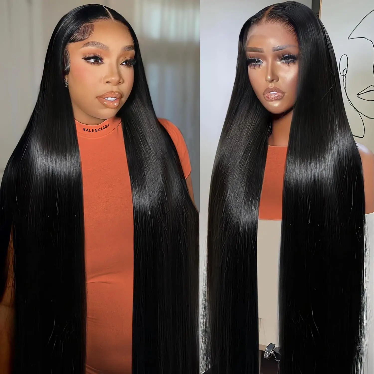 

32 Inch Straight Lace Front Wigs Human Hair 180% Density 13x4 HD Lace Front Wigs Pre Plucked Hair Transparent Glueless wig