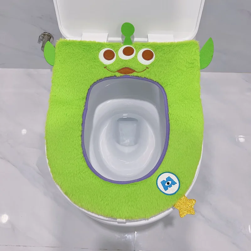 Disney three-eyed boy cute funny home toilet seat cushion cartoon green plush warm universal toilet soft seat cushion