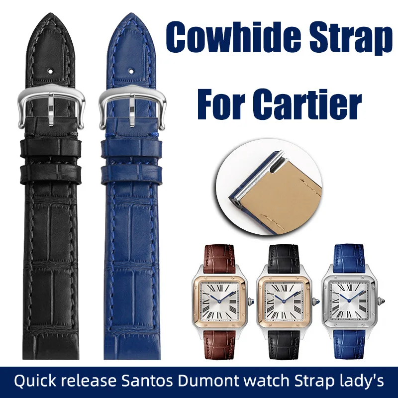 

For Cartier Santos Dumont cowhide leather watch Strap Quick release watchband 17.5mm lady's Pin buckle Black brown blue bracelet