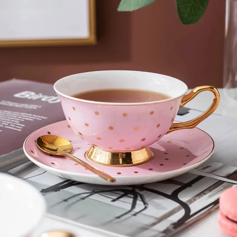 Pink Ceramic Coffee Tea Cup with Saucer Ceramic Coffee Cup Set British Afternoon Tea Mug Water Milk Latte Cups Kitchen Drinkware