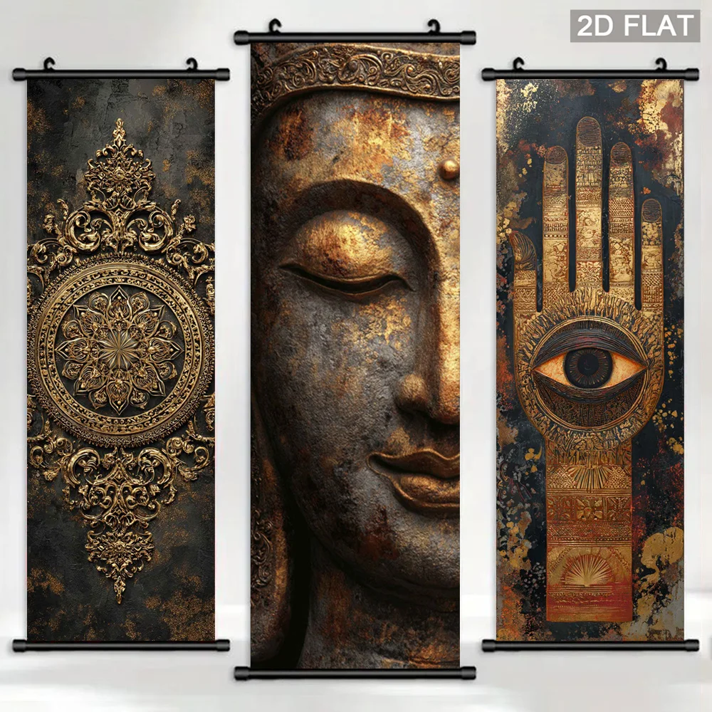 Buddha Statue, Fatima's Hand, Scroll, Tapestry, Mandala, Hanging Painting, Poster Decoration Living Room Home Room Decoration