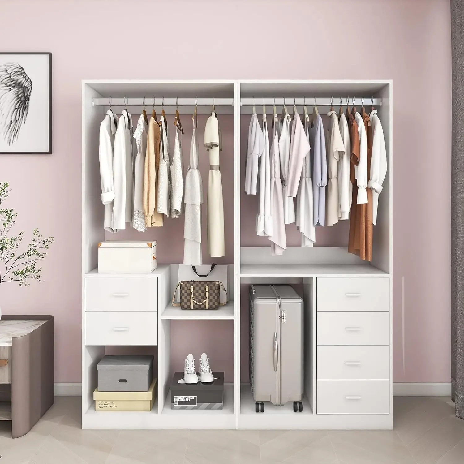 Wood Closet System  Shelves Clothes Wall Mount or Built in Organizer for Bedroom Closet White 63