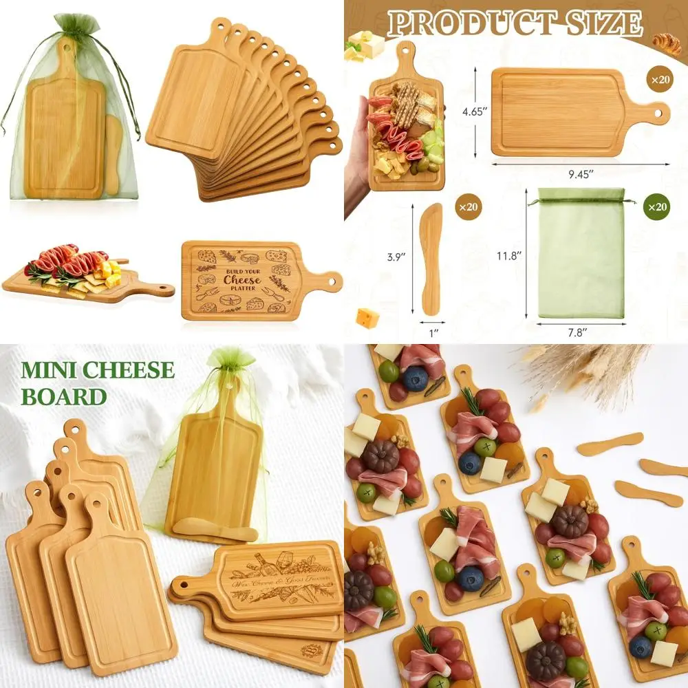 

Mini Wooden Cutting Boards Set of 20 with Handles, Ideal for Small Charcuterie Boards, Perfect for Crafts and Laser Engraving, I