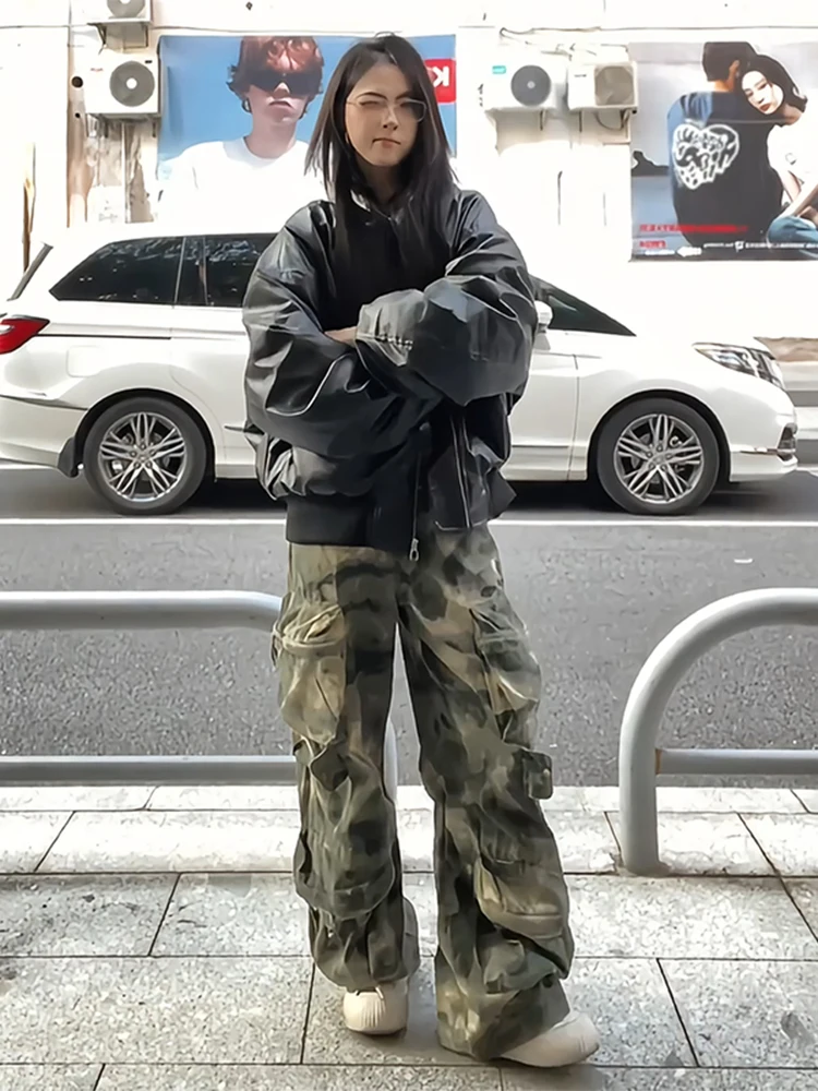 

Мужские камуфляжные рабочие брюки с множеством карманов, широкие штанины, осенне-зимние, в американском ретро-стиле, джинсы прямого кроя в стиле High Street