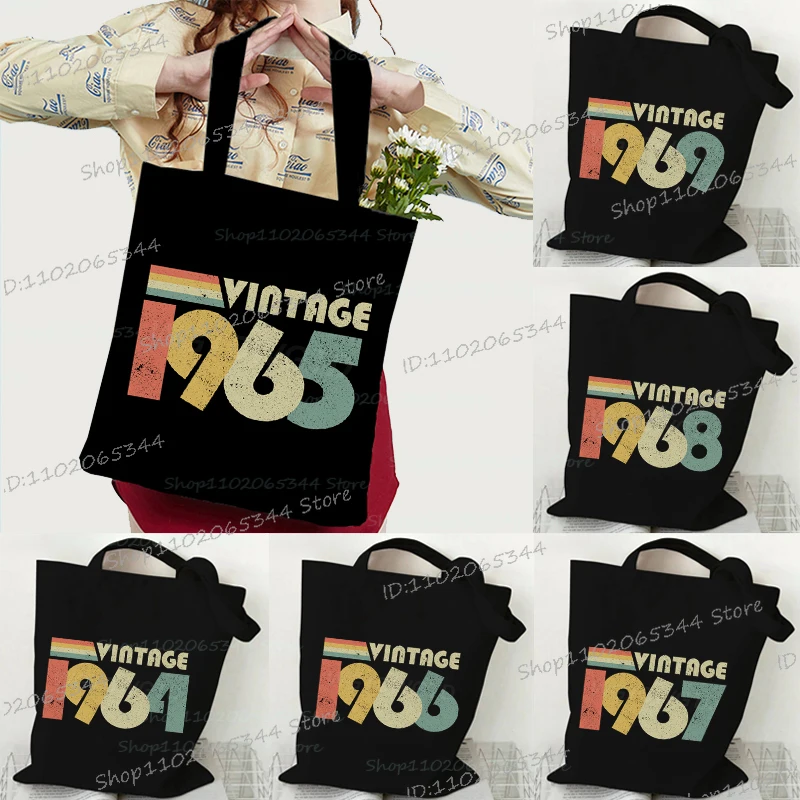 

Harajuku Винтаж 1965 года, модные сумки на плечо для женщин и мужчин, забавный день рождения, год 1960–1992, холщовая сумка-тоут, многоразовая сумка на день рождения
