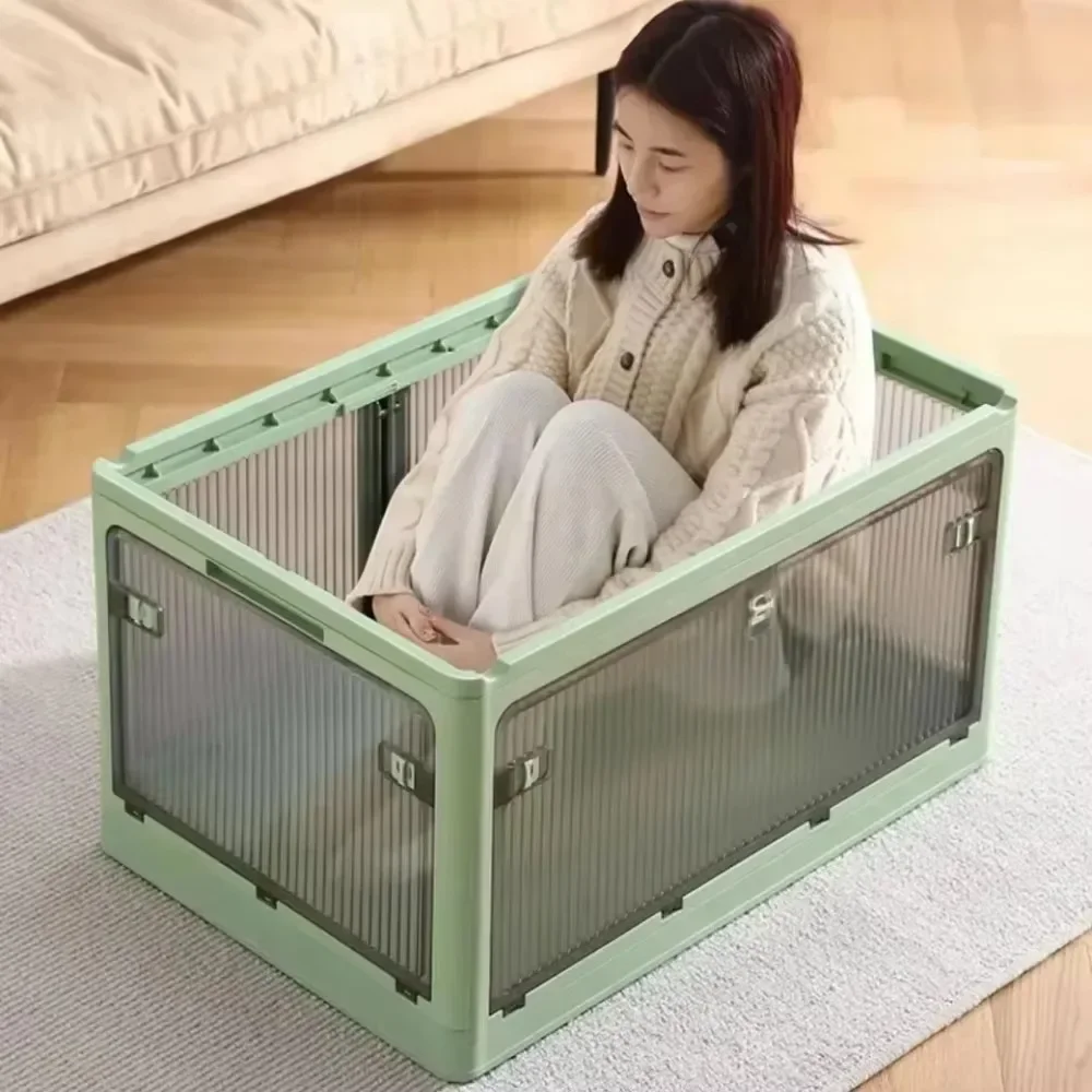 Foldable Storage Box Closet Organizer Stackable Sundries Organizer with Wheels Home Storage Large Capacity Books Snack Toy Bin