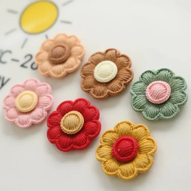 10pcs Mini Kawaii  Woollen Flower Resin Flat Back Cabochons Scrapbook Diy Party Hairpin Accessories Home Decoration Craft