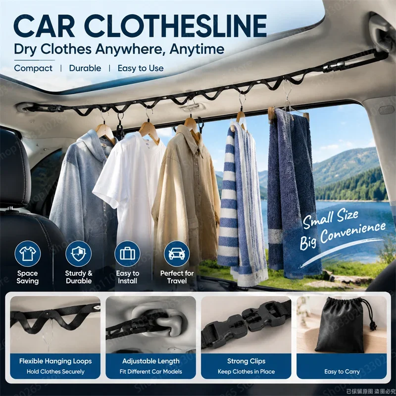 Multi functional hanging rack for car rear seats, car clothesline, storage hook, outdoor clothesline for long-distance travel