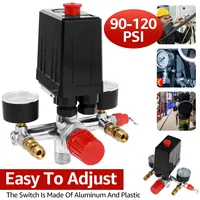 Air Compressor Pressure Switch 90-120PSI Adjustable Manifold Regulator Gauge Durable Compressor Pressure Valve Switch Control