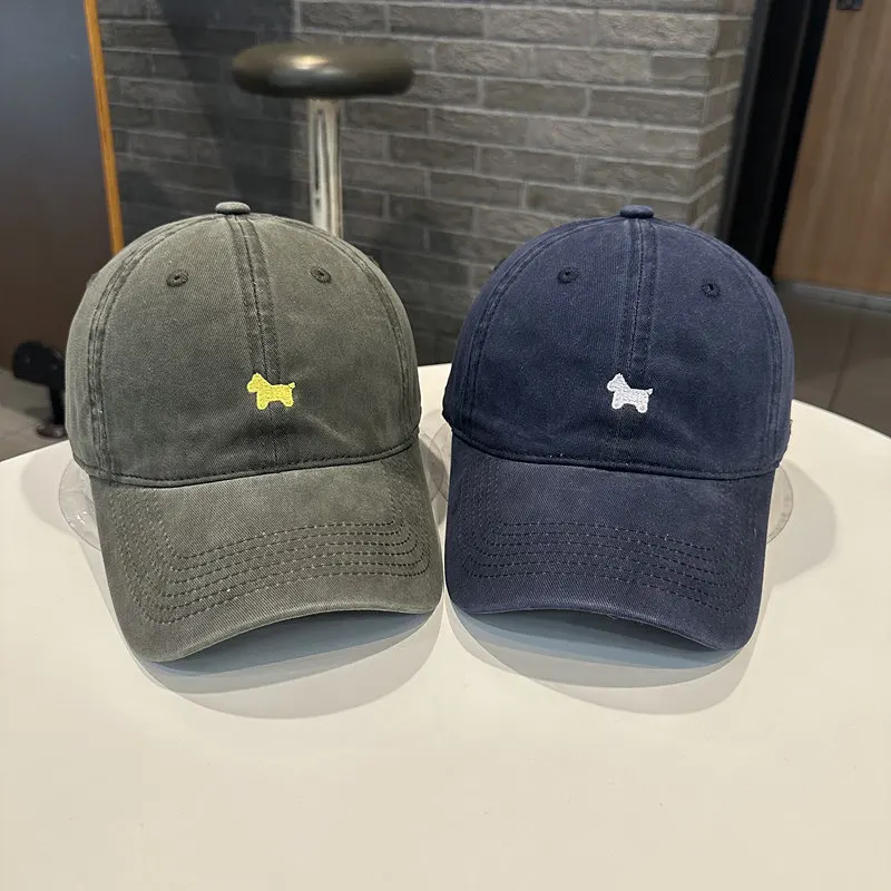 Dog Embroidered Vintage Baseball Cap, Unisex Curved Brim Duckbill Hat for Couples Students Streetwear
