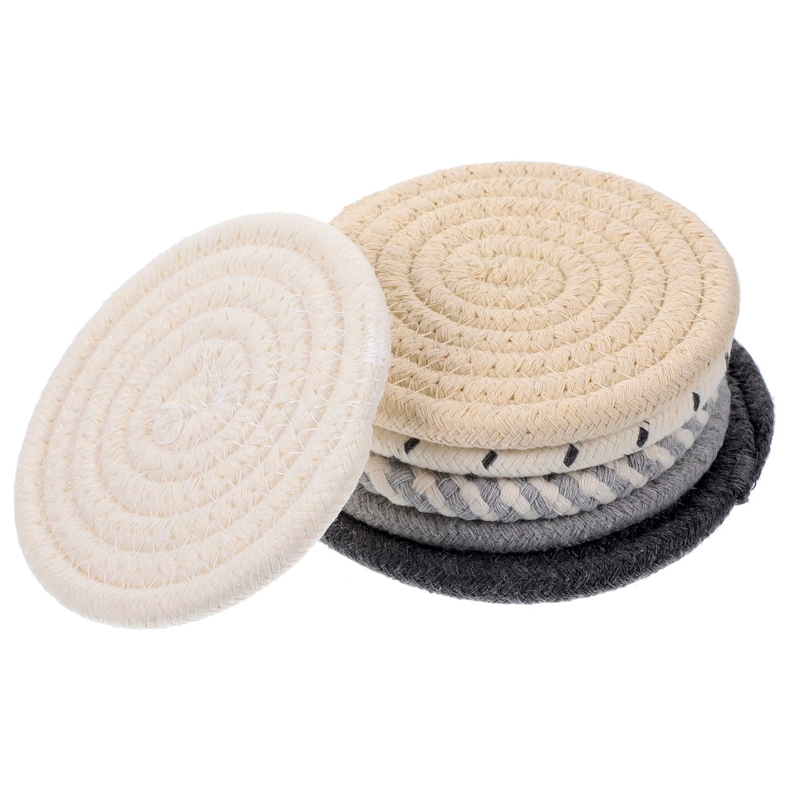 6 Pcs Hand-woven Cotton Anti-scald Heat-insulating Coaster Coasters For Table Drinks Coffee Cups Round