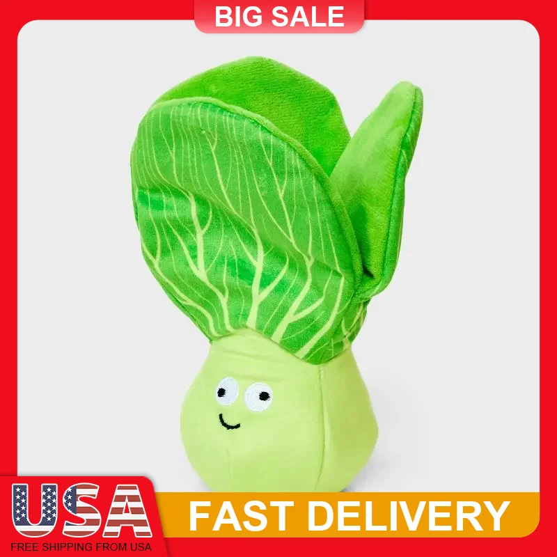 

Bok Choy Plush Dog Toy Squeaky Crinkle Green Vegetable Chew Toy for Moderate Chewers Funny Face Cuddle Play Polyester Durable