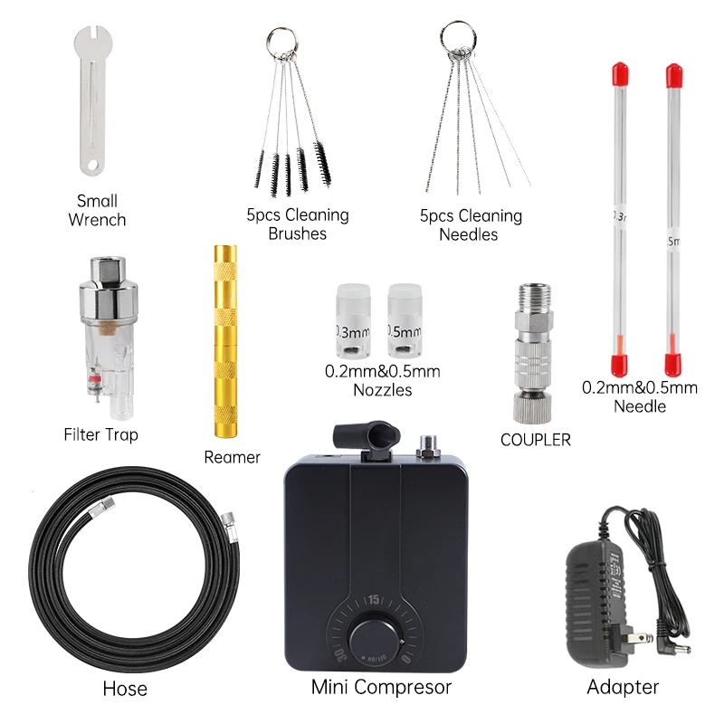 Dual-Action Airbrush Compressor Kit Auto Stop Stepless Control Compressor Spray Gun Accessories for Nail Art Model Cake Painting