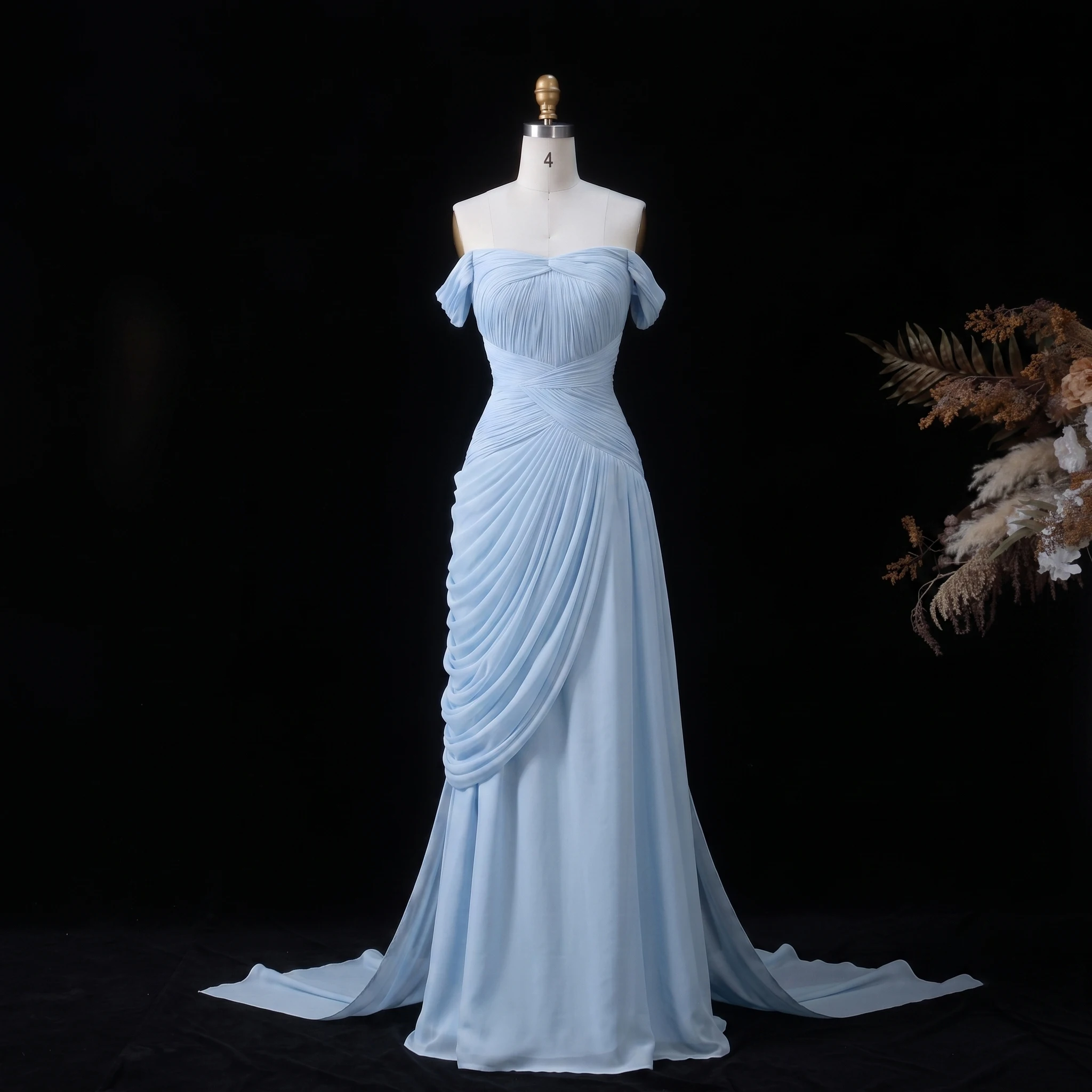 Sharon Said 2026 Women' s Elegant Off Shoulder Evening Dresses Formal Wedding Party Gown Pleated Simple Chiffon SF424 Customized image 6