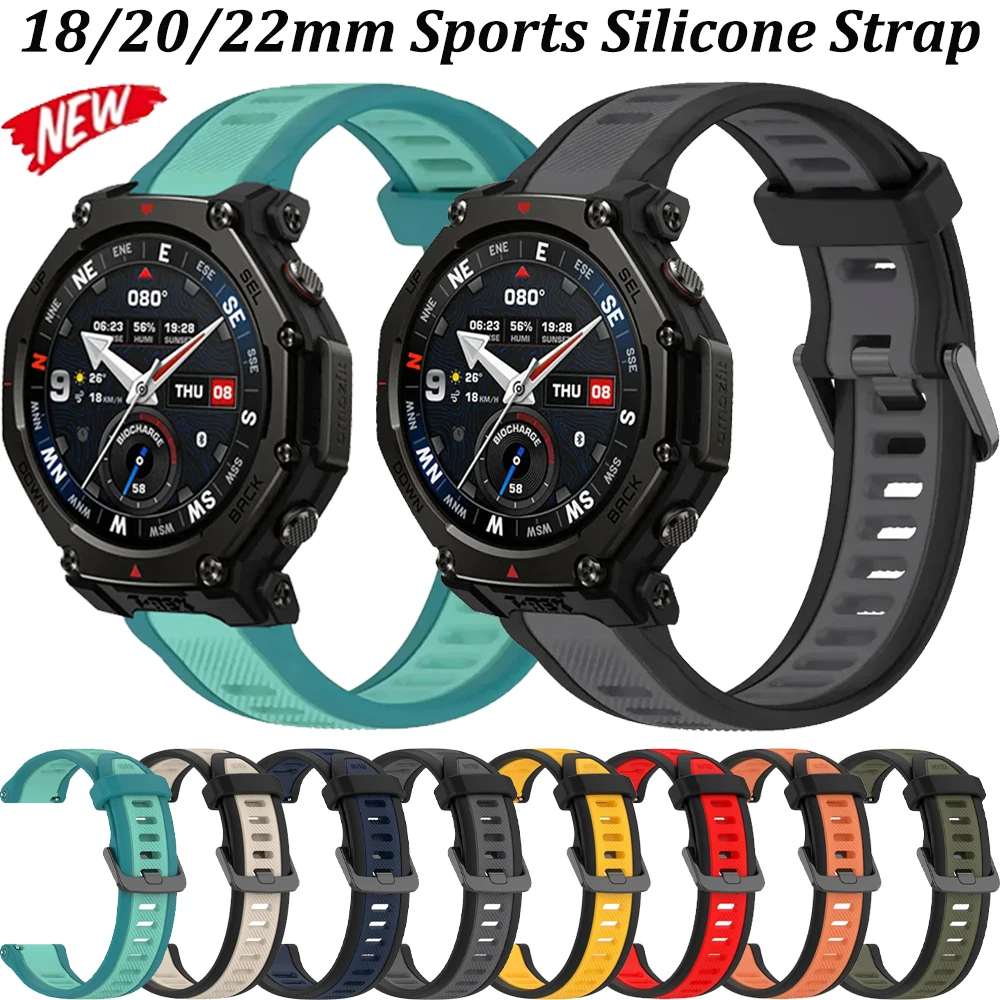 18/20/22 mm Sport-Silikonarmband für Amazfit T-Rex3 Pro 44–48 mm/Helio, Metallschnalle, atmungsaktives Armband, Garmin Venu 4–3 Uhrenarmband
