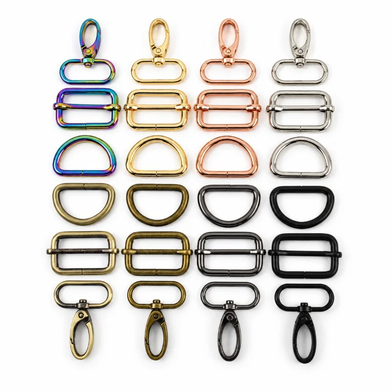5Sets 20/25/32/38mm Metal D Ring Swivel Lobster Buckle for Bag Webbing Strap Hook Dog Collar Adjust Slider Clasp Sewing Hardware