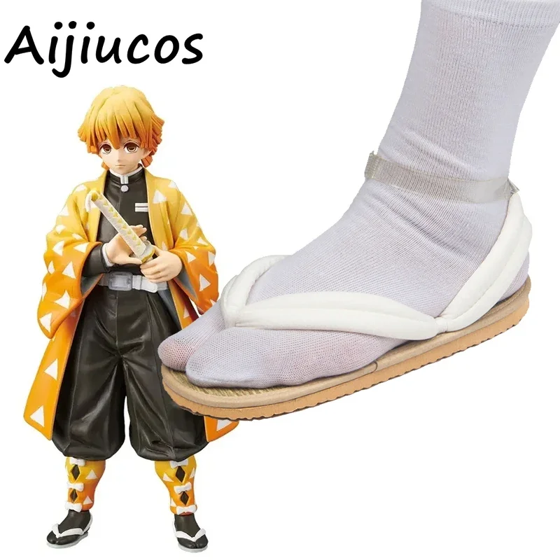 Anime Demon Slayer Agatsuma Zenitsu Cosplay Shoes Halloween Party Sandals Slippers For Unisex