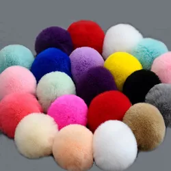 6cm Exquisite Rex Rabbit Color Fur Ball Keychain School Bag Hat Scarf Diy Handmade Pompom Wholesale Support Mixed Color 5/10Pcs