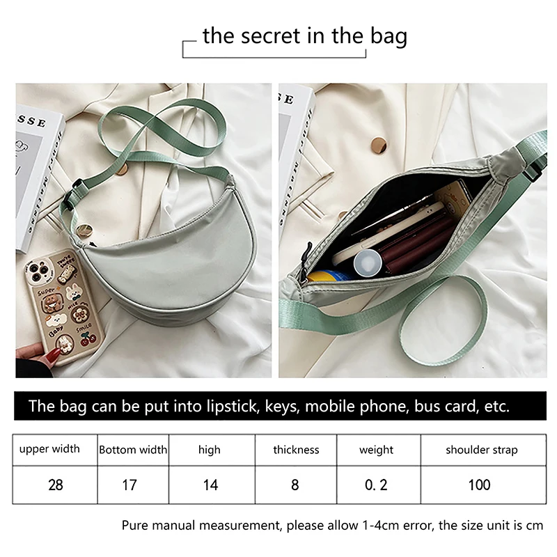 Vintage Women Crossbody Bag Chest Bag Half Moon Shape Shoulder Bags Travel Handbag Messenger Pouch Adjustable Strap Waist Packs