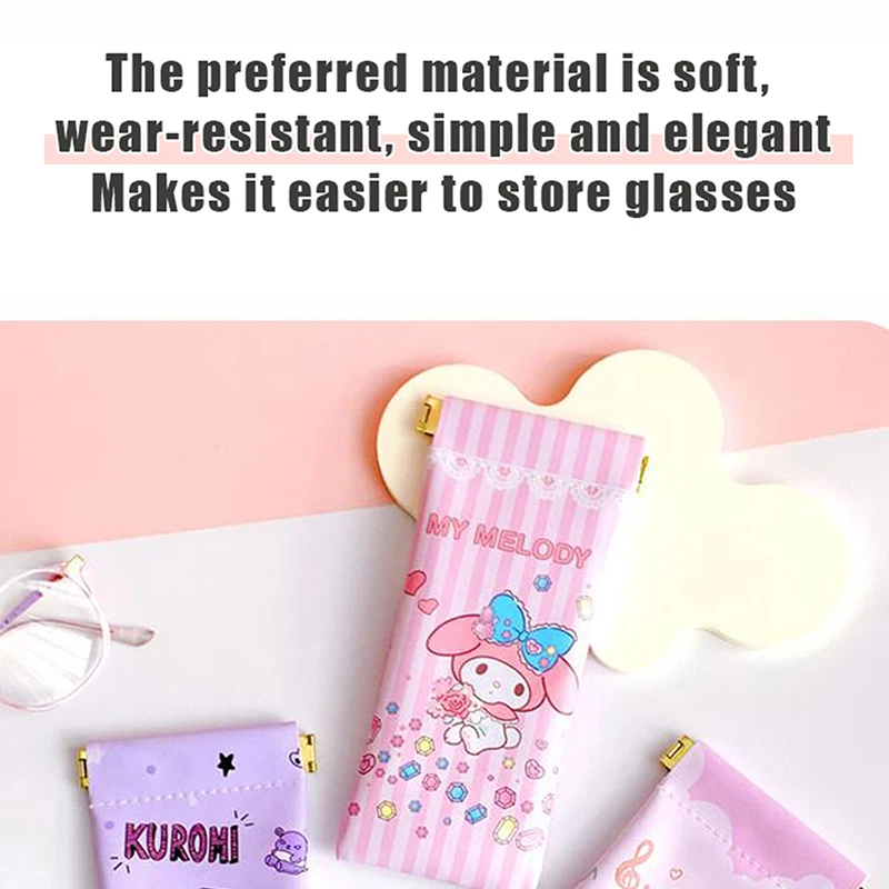 Portable Cartoon Sanrio Cute Sunglasses Bag Fashion Multi-Functional Eyeglasses Case Optical Glasses Lanyard Leather Bags