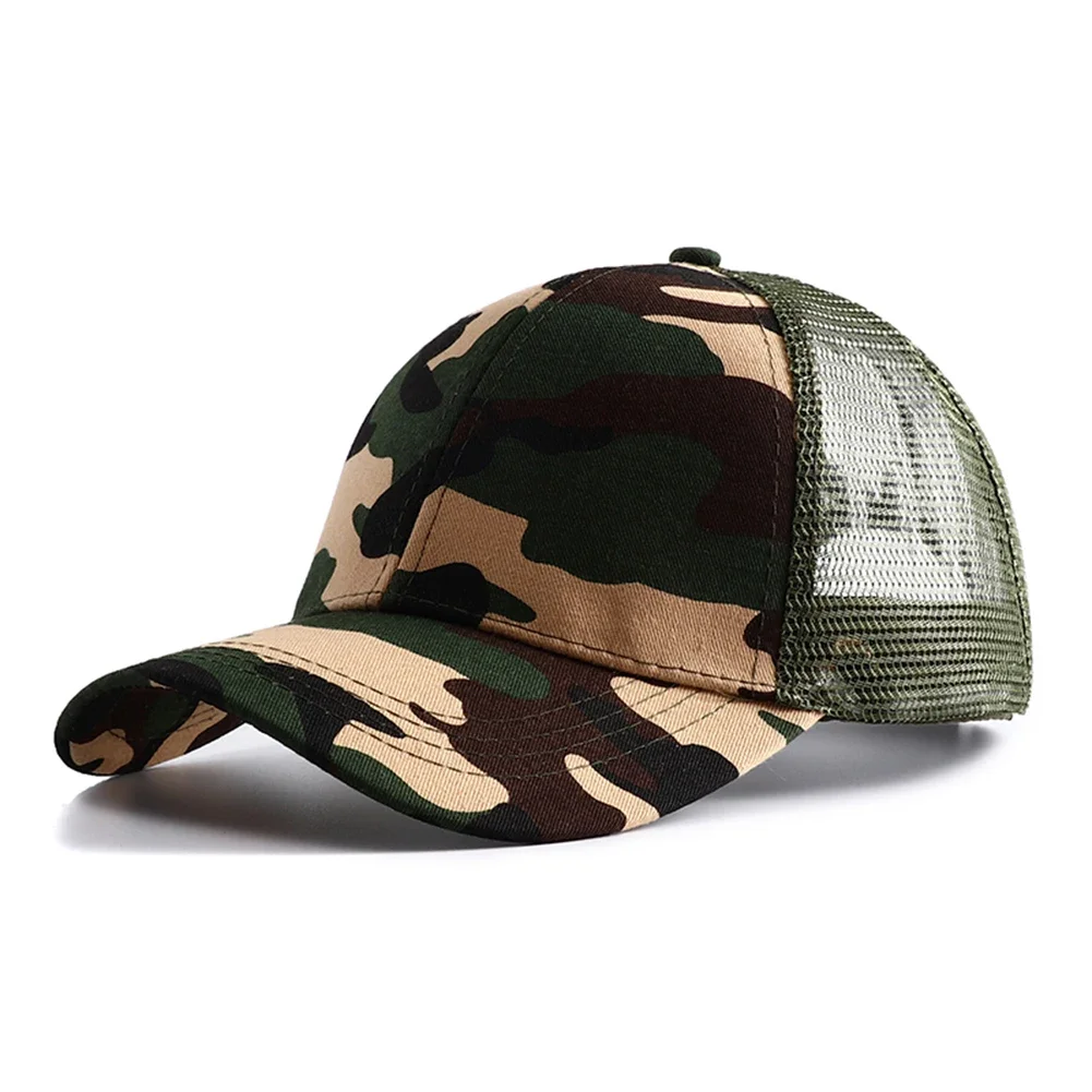2024 New Summer Messy Hair Bun Ponytail Baseball Cap Mesh Snapback Cap Chapeau Femme Camouflage Trucker Hats for Women Gorras