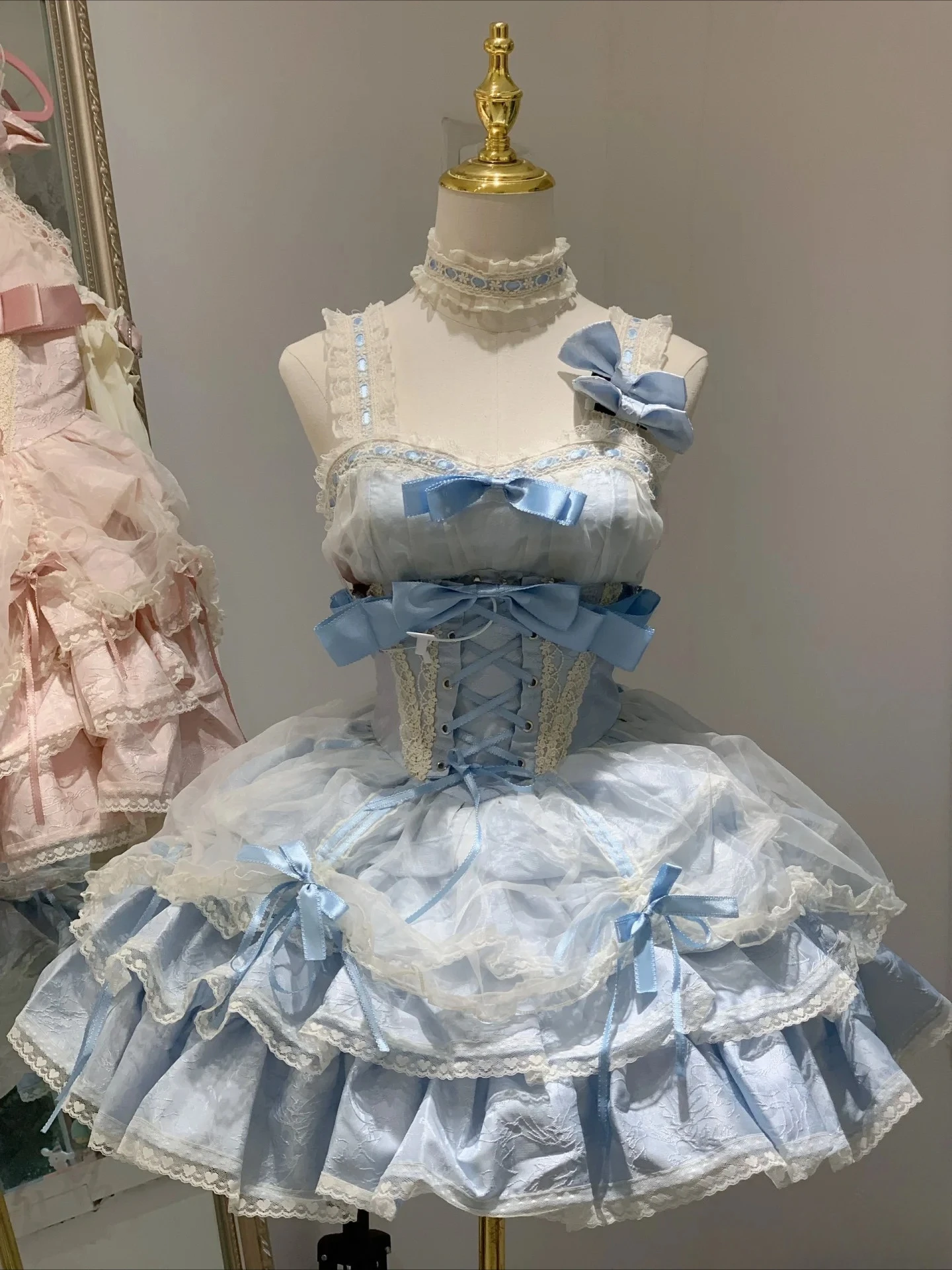 

Sweet Elegant Lolita Dress Set Women Lace Trim Ruffle Princess Outfits Japanese Style Evening Party Formal Fashion Wear 2026 New