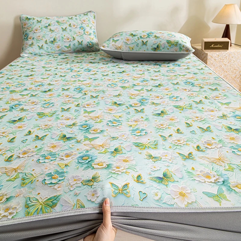 2025 جديد 5d الرقمية ثلاثي الأبعاد بارد لينة حصيرة السرير الصيف المفرش حصيرة مجموعة بارد تنفس غطاء مرتبة مع المخدة #2