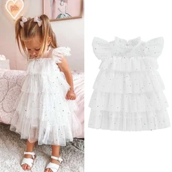 2023-02-20 Lioraitiin 0-4Years Toddler Kids Girls Dress Stars Moon Sequins Fly Sleeve Princess Dress Ruffles Tulle Dress