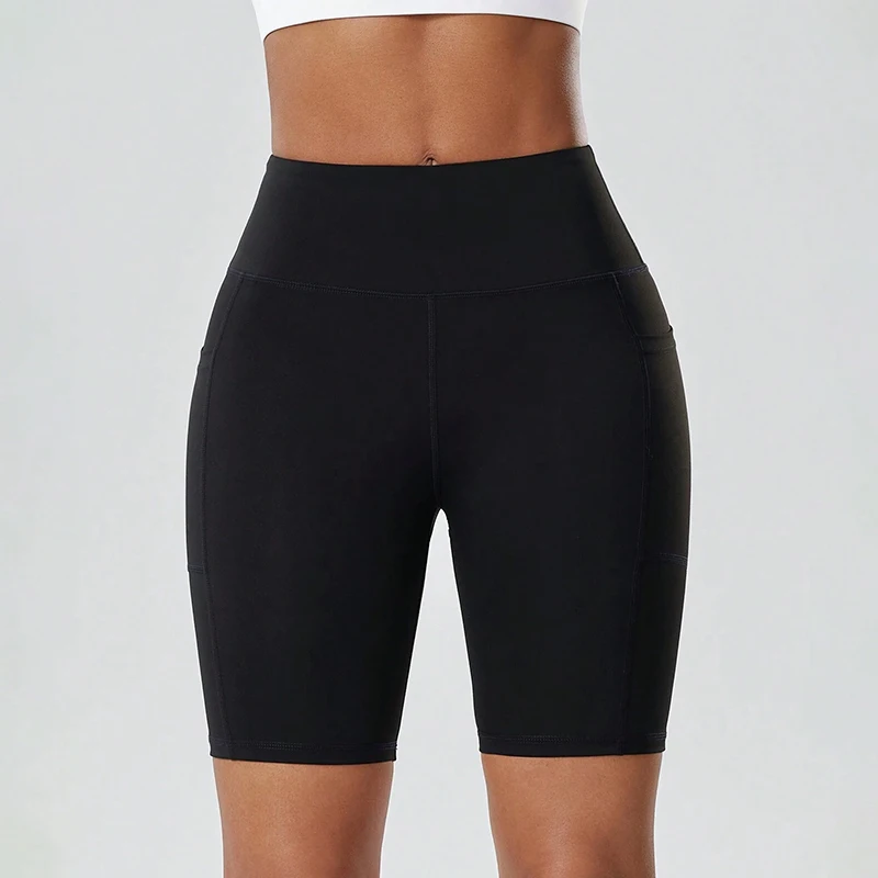 Damen-Yoga-Shorts, Leggings mit Taschen, Biker-Shorts, Sport-Leggings mit hoher Taille, Po-Lift-Leggings für Sommer, Outdoor, Laufen, Workout – Detail 4
