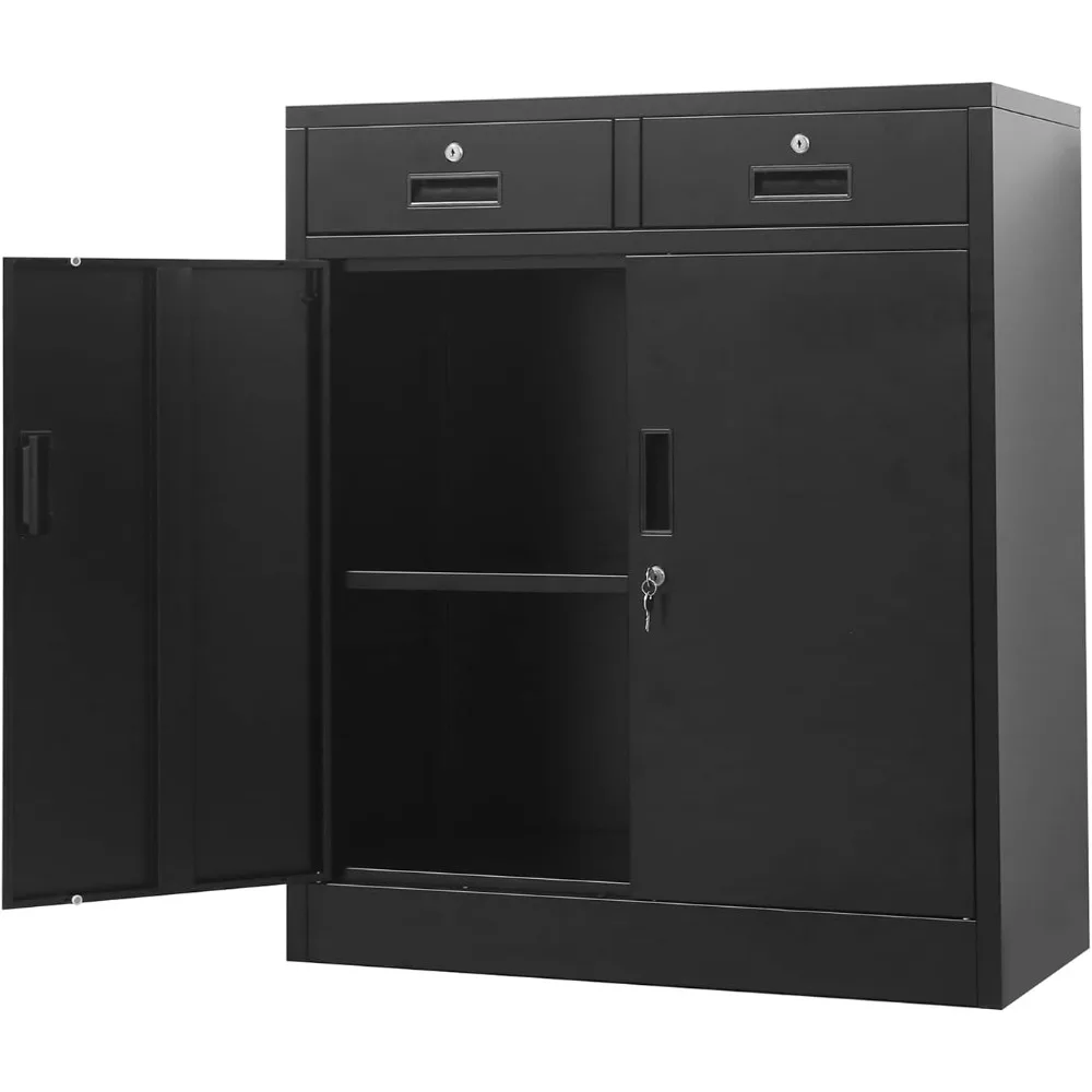 Metal Storage Cabinet, Locking Cabinet with Adjustable Shelf and 2 Drawers, Metal Cabinets for Office, Home, Garage 36