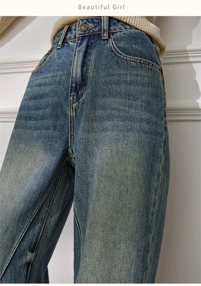 2026 秋冬ファッション刺繍花柄ストレートデニムパンツレディースルーズハイウエストカジュアルワイドレッグジーンズレディースパンツ