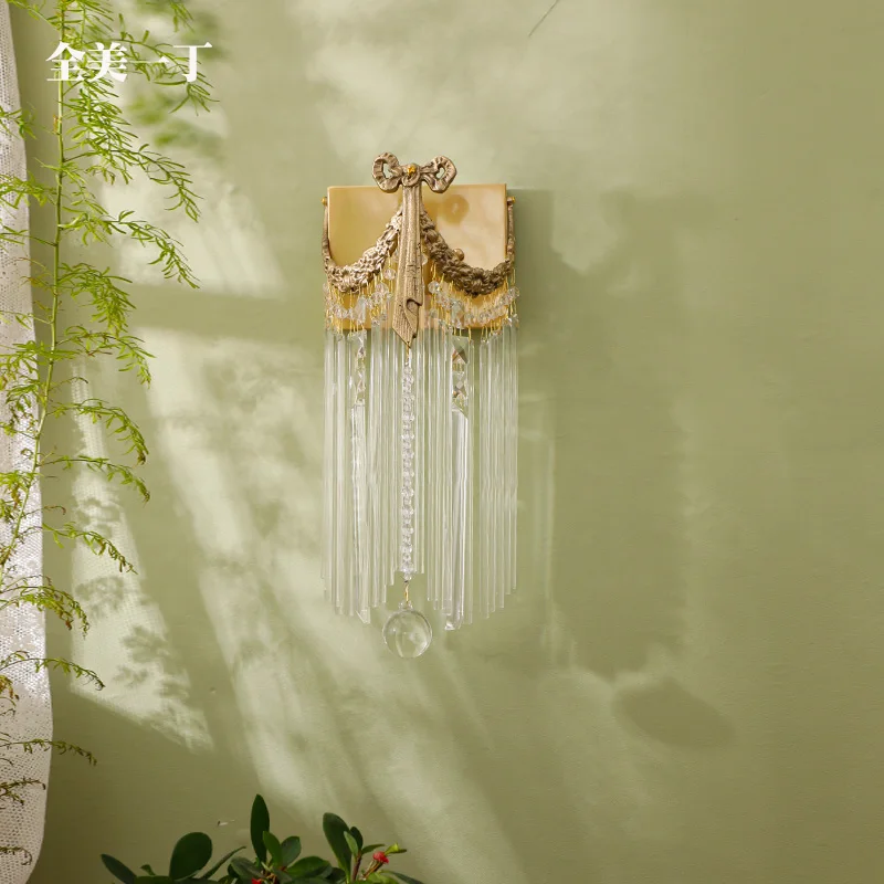 

retro all-copper crystal lamp atmosphere villa living room lamp bedroom bedside wall lamp