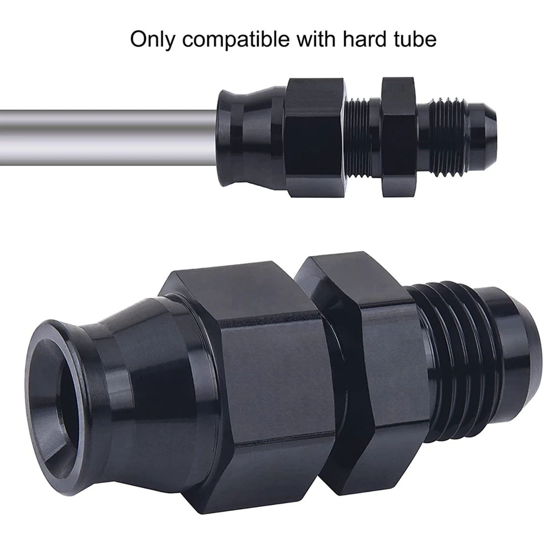 6AN Male Flare to 5/16inch Fuel Hardline Tube Fitting Adapter Connector Aluminum Alloy Black Anodized Straight (5/16)