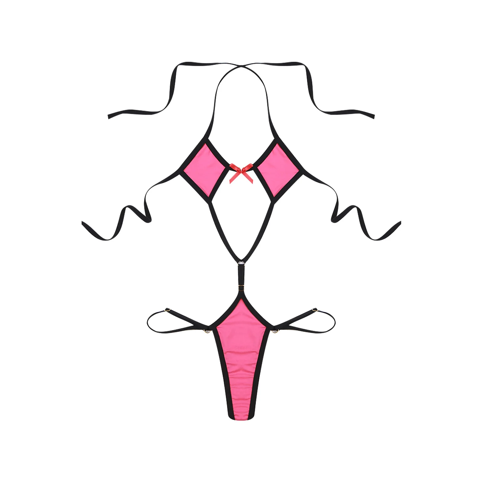 Women's Swimsuit Micro Bikini Bodysuit Swimwear Lace-up Halter Backless T-back Sling Shot One Piece Monokini Nightwear Beachwear