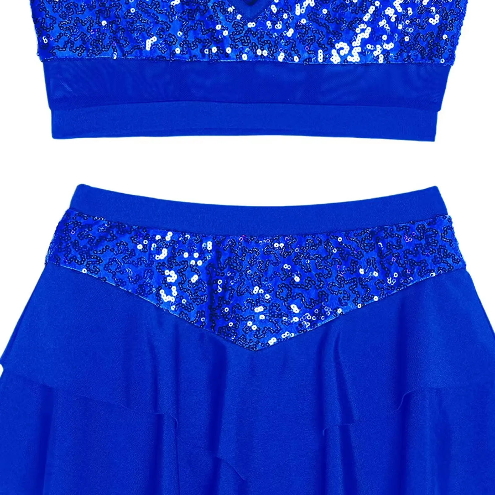 Menina cheerleading dancewear outfit brilhante lantejoulas hip hop jazz dança traje sem mangas colheita superior com saia em camadas conjunto desempenho