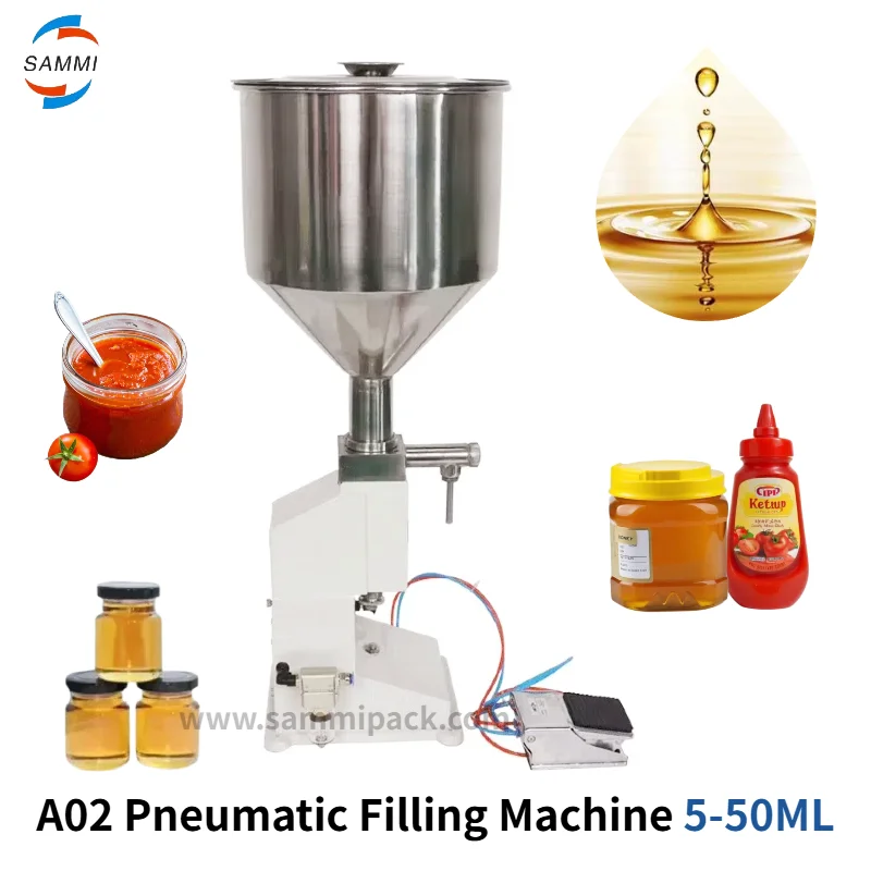 

5-50ml Semi Automatic Pneumatic Honey Shampoo Cream Tomato Sauce Lotion Ointment Thick Liquid Paste Piston Filling Machine