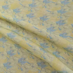 Natural 100% pure ramie cloth yellow flower mirror inch women's long skirt printed dress robe summer thin DIY hand sewing 0.5cm