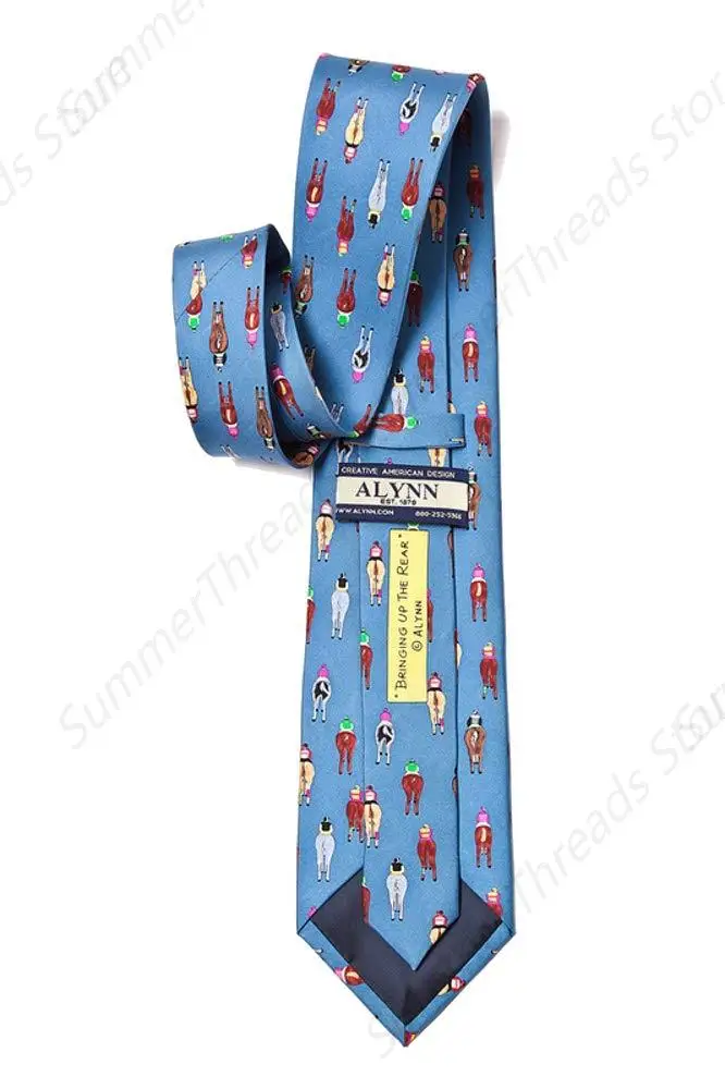 Men's Horse Racing Bringing Up The Rear Kentucky Derby Necktie Tie (Blue)