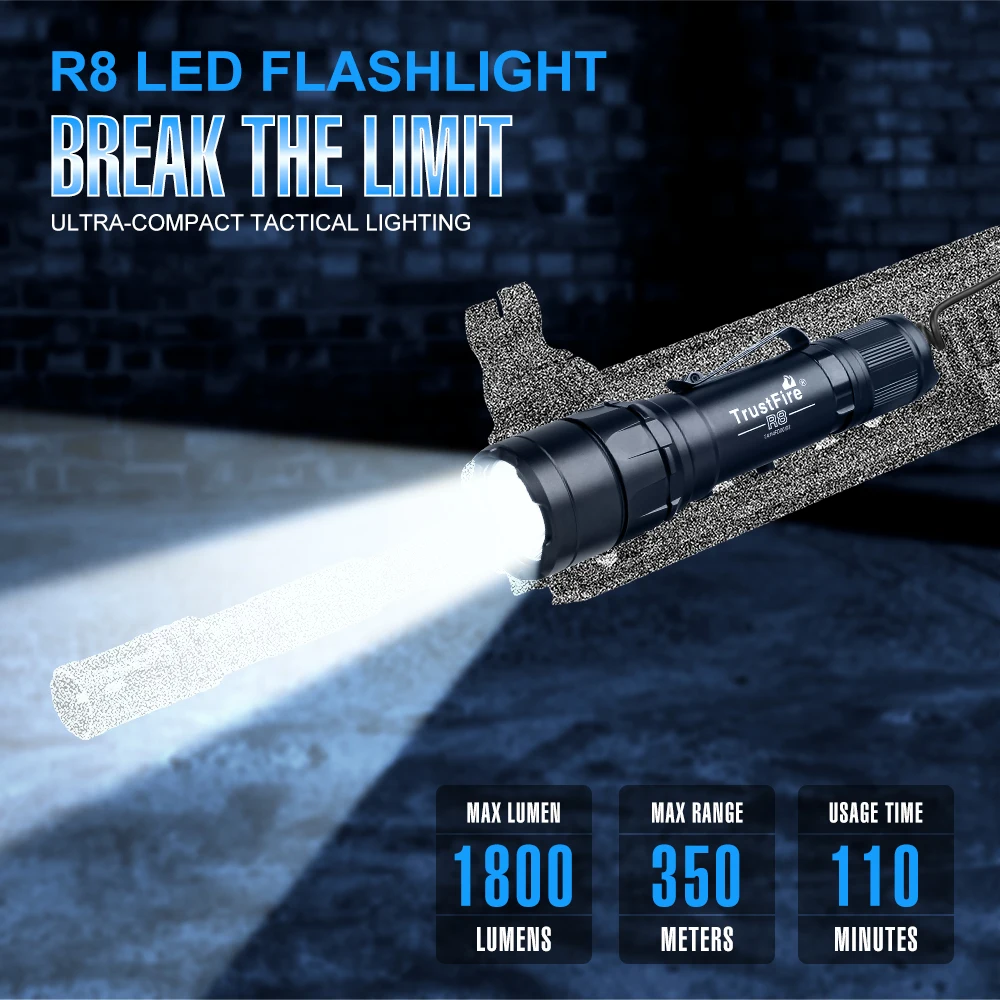 Trustfire R8 Tactical Flashlight 1800LM Power Weapon Light With Stand Remote Control +18650 Battery for Hunting Hiking Camping