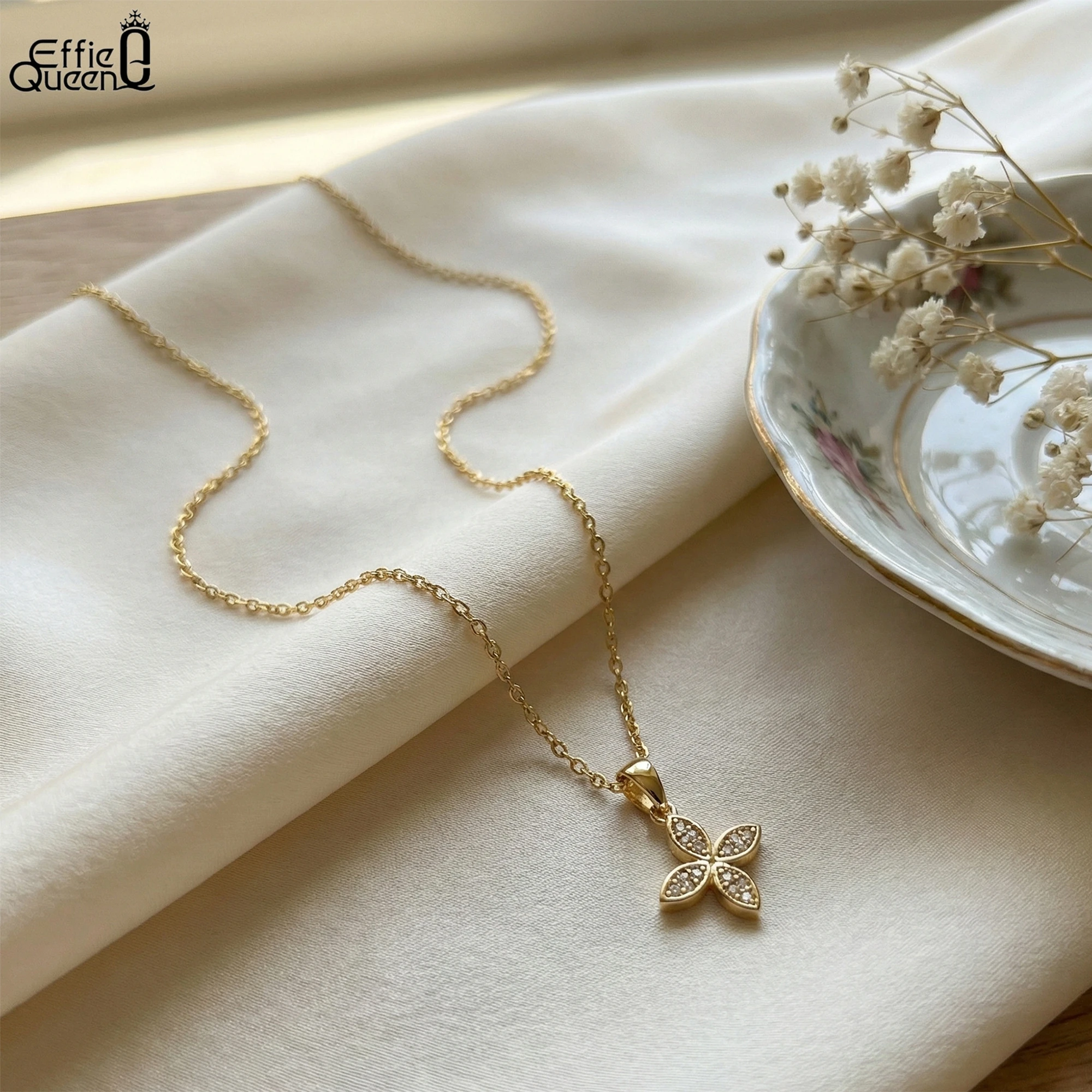 

Кулон-подвеска Effie Queen из чистого серебра 925 пробы с золотом 14 карат и цирконием в форме четырехлистного клевера, ювелирное украшение на удачу для женщин и мужчин, подарок для банкета APN26